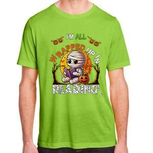 Wrapped Up In Reading Halloween Moon Cute Mummy Reading Book Adult ChromaSoft Performance T-Shirt