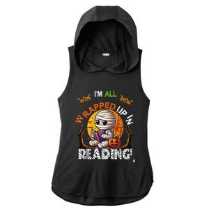 Wrapped Up In Reading Halloween Moon Cute Mummy Reading Book Ladies PosiCharge Tri-Blend Wicking Draft Hoodie Tank