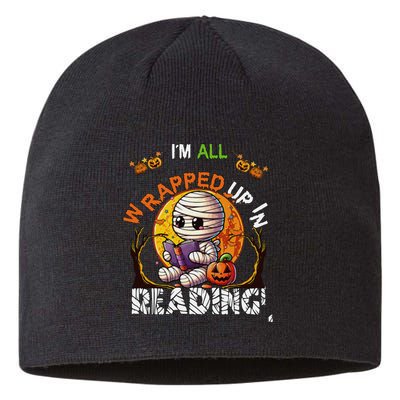 Wrapped Up In Reading Halloween Moon Cute Mummy Reading Book Sustainable Beanie