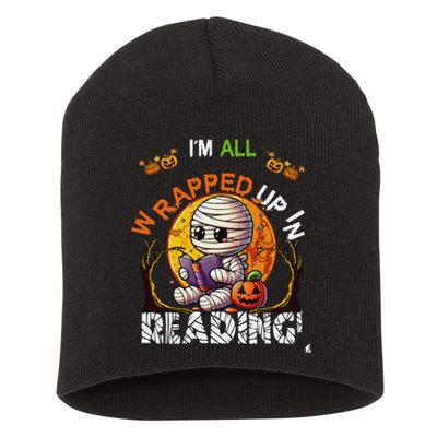 Wrapped Up In Reading Halloween Moon Cute Mummy Reading Book Short Acrylic Beanie