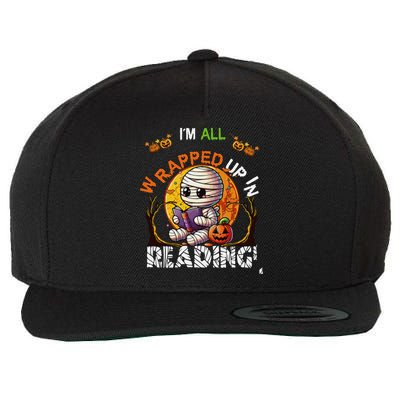 Wrapped Up In Reading Halloween Moon Cute Mummy Reading Book Wool Snapback Cap