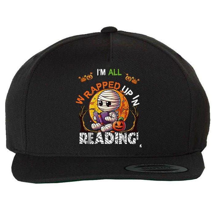 Wrapped Up In Reading Halloween Moon Cute Mummy Reading Book Wool Snapback Cap