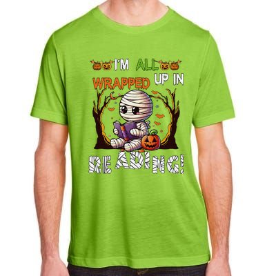 Wrapped Up In Reading Halloween Mummy Reading Book Bookworm Adult ChromaSoft Performance T-Shirt