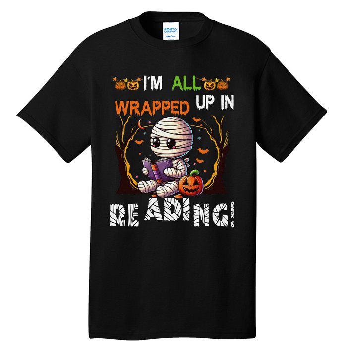 Wrapped Up In Reading Halloween Mummy Reading Book Bookworm Tall T-Shirt