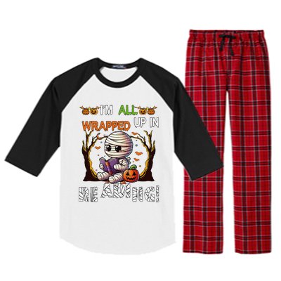 Wrapped Up In Reading Halloween Mummy Reading Book Bookworm Raglan Sleeve Pajama Set