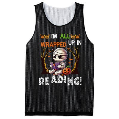 Wrapped Up In Reading Halloween Mummy Reading Book Bookworm Mesh Reversible Basketball Jersey Tank