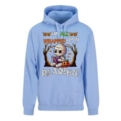 Wrapped Up In Reading Halloween Mummy Reading Book Bookworm Unisex Surf Hoodie