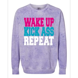 Wake Up Kick Ass Repeat Fitness Workout Gym Great Gift Colorblast Crewneck Sweatshirt