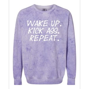 Wake Up Kick Ass Repeat Gym Fitness Workout Motivation Gift Colorblast Crewneck Sweatshirt