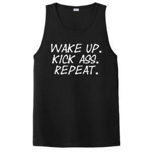 Wake Up Kick Ass Repeat Gym Fitness Workout Motivation Gift PosiCharge Competitor Tank