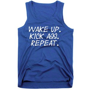 Wake Up Kick Ass Repeat Gym Fitness Workout Motivation Gift Tank Top