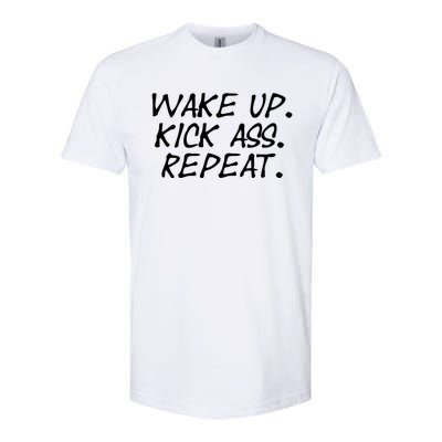 Wake Up Kick Ass Repeat Gym Fitness Workout Motivation Gift Softstyle® CVC T-Shirt