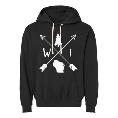 Wisconsin Up North Home State Midwest Wisco Vintage Retro Garment-Dyed Fleece Hoodie