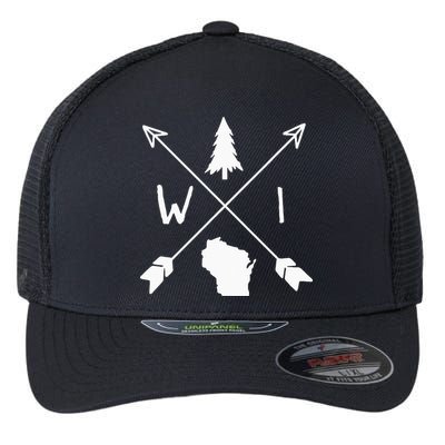 Wisconsin Up North Home State Midwest Wisco Vintage Retro Flexfit Unipanel Trucker Cap