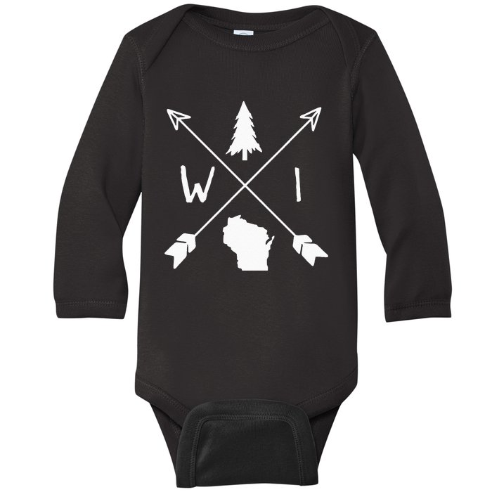 Wisconsin Up North Home State Midwest Wisco Vintage Retro Baby Long Sleeve Bodysuit