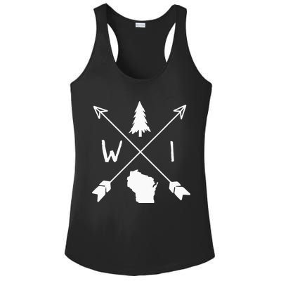 Wisconsin Up North Home State Midwest Wisco Vintage Retro Ladies PosiCharge Competitor Racerback Tank