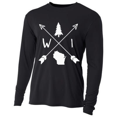 Wisconsin Up North Home State Midwest Wisco Vintage Retro Cooling Performance Long Sleeve Crew