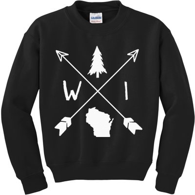 Wisconsin Up North Home State Midwest Wisco Vintage Retro Kids Sweatshirt