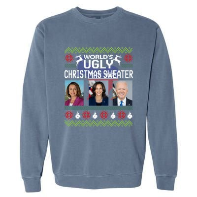 World's Ugly Pelosi Kamala Joe Biden Christmas Sweater Gift Garment-Dyed Sweatshirt