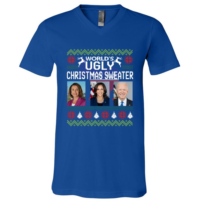 World's Ugly Pelosi Kamala Joe Biden Christmas Sweater Gift V-Neck T-Shirt