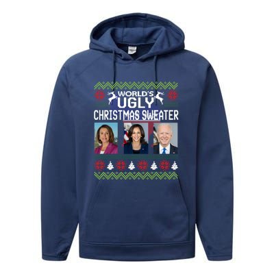 World's Ugly Pelosi Kamala Joe Biden Christmas Sweater Gift Performance Fleece Hoodie