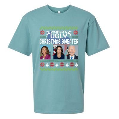 World's Ugly Pelosi Kamala Joe Biden Christmas Sweater Gift Sueded Cloud Jersey T-Shirt