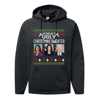 World's Ugly Pelosi Kamala Joe Biden Christmas Sweater Performance Fleece Hoodie