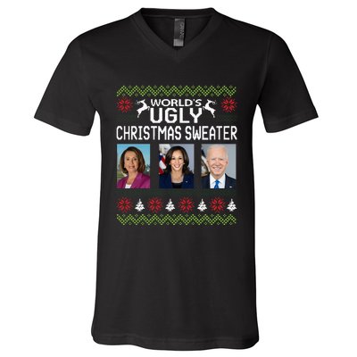 World's Ugly Pelosi Kamala Joe Biden Christmas Sweater V-Neck T-Shirt