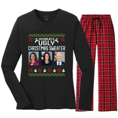 World's Ugly Pelosi Kamala Joe Biden Christmas Sweater Women's Long Sleeve Flannel Pajama Set 