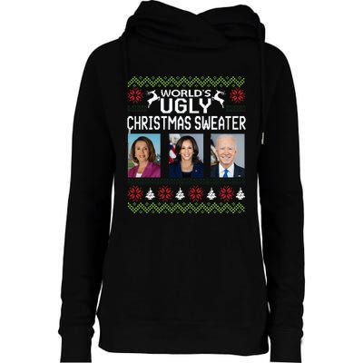 World's Ugly Pelosi Kamala Joe Biden Christmas Sweater Womens Funnel Neck Pullover Hood