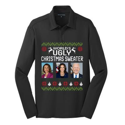 World's Ugly Pelosi Kamala Joe Biden Christmas Sweater Silk Touch Performance Long Sleeve Polo