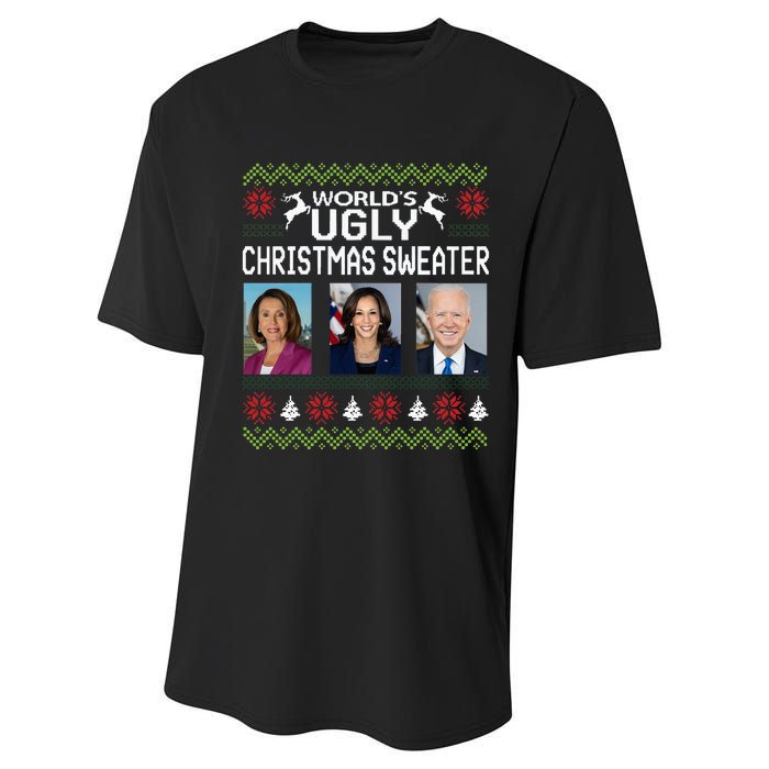 World's Ugly Pelosi Kamala Joe Biden Christmas Sweater Performance Sprint T-Shirt