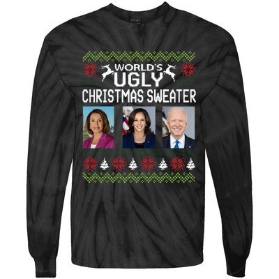 World's Ugly Pelosi Kamala Joe Biden Christmas Sweater Tie-Dye Long Sleeve Shirt