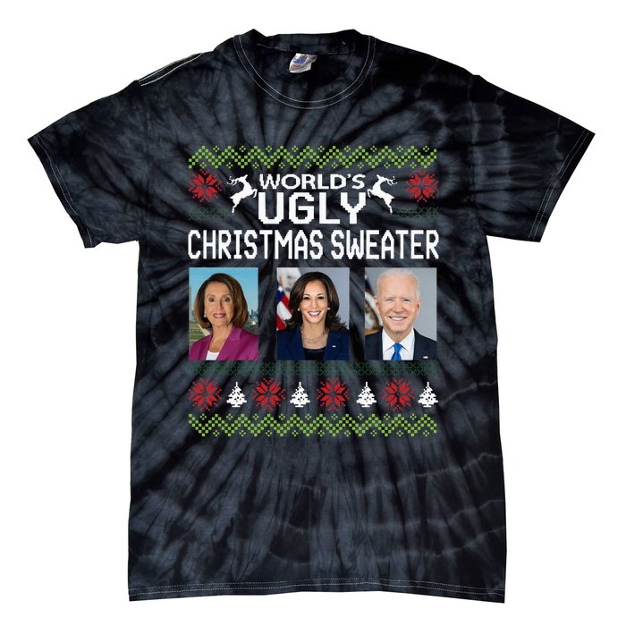 World's Ugly Pelosi Kamala Joe Biden Christmas Sweater Tie-Dye T-Shirt