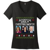 World's Ugly Pelosi Kamala Joe Biden Christmas Sweater Women's V-Neck T-Shirt