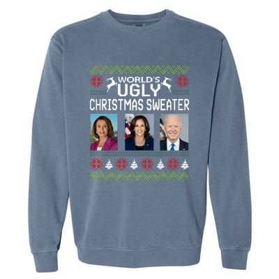 World's Ugly Pelosi Kamala Joe Biden Christmas Sweater Garment-Dyed Sweatshirt