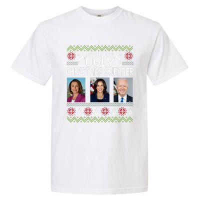 World's Ugly Pelosi Kamala Joe Biden Christmas Sweater Garment-Dyed Heavyweight T-Shirt