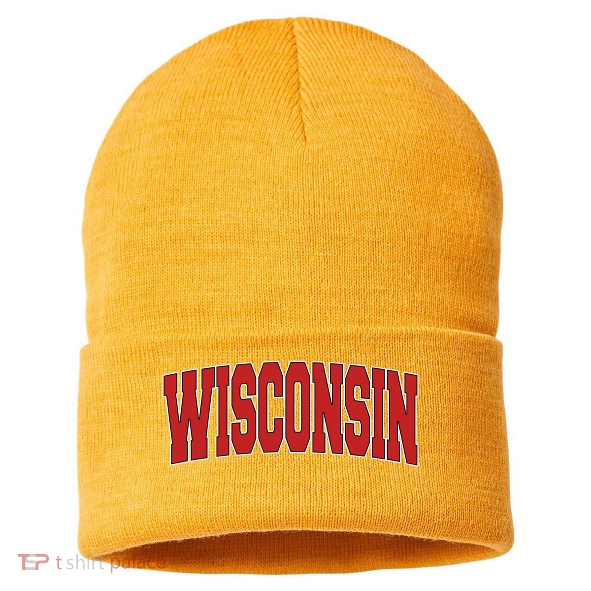 Wisconsin Usa State Wi Varsity Style Vintage Sports Cool Gift Sustainable Knit Beanie
