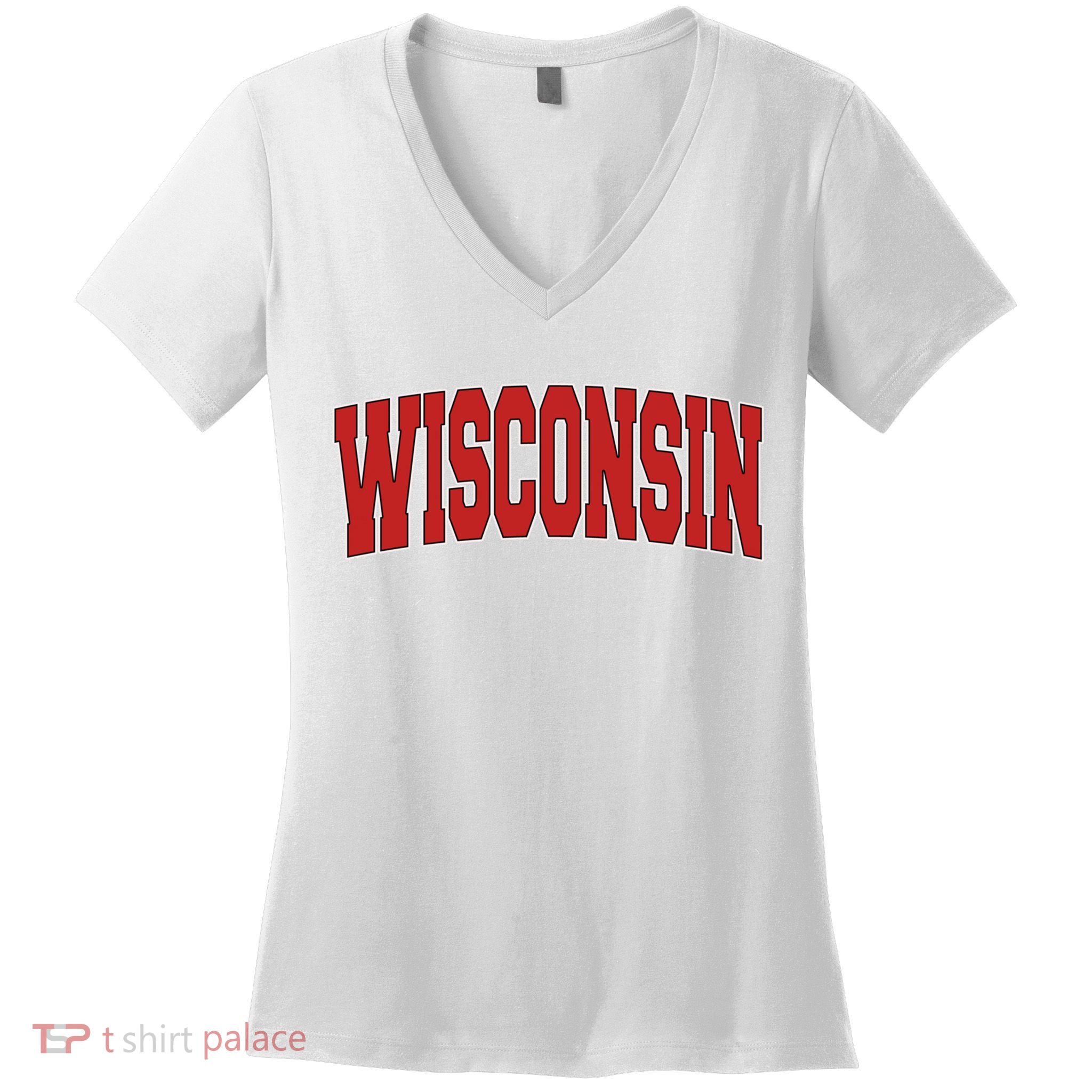 Wisconsin Usa State Wi Varsity Style Vintage Sports Cool Gift Women's V-Neck T-Shirt