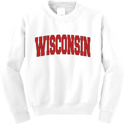 Wisconsin Usa State Wi Varsity Style Vintage Sports Cool Gift Kids Sweatshirt