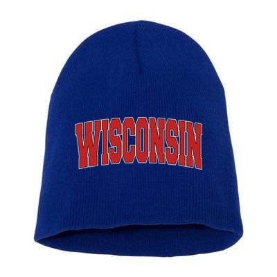 Wisconsin Usa State Wi Varsity Style Vintage Sports Cute Gift Short Acrylic Beanie