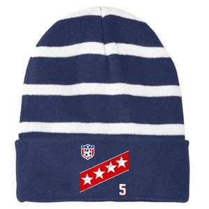 WomenS Us Soccer Jersey Number 5 Striped Beanie with Solid Band