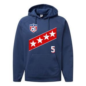 WomenS Us Soccer Jersey Number 5 Performance Fleece Hoodie