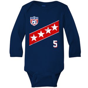 WomenS Us Soccer Jersey Number 5 Baby Long Sleeve Bodysuit