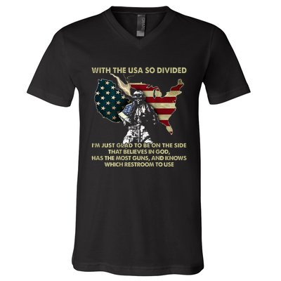 With Usa So Divide IM Just Glad To Be On The Side V-Neck T-Shirt