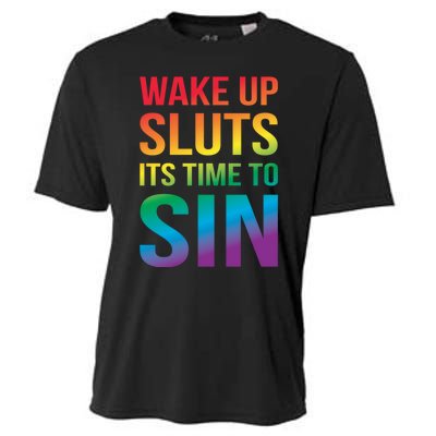 Wake Up Sluts Its Time To Sin Funny Pride Adult LGBTQ Cooling Performance Crew T-Shirt