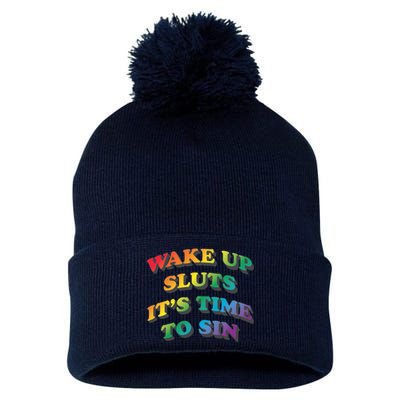 Wake Up Sluts Its Time To Sin Funny Pride Adult LGBTQ Pom Pom 12in Knit Beanie