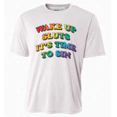 Wake Up Sluts Its Time To Sin Funny Pride Adult LGBTQ Cooling Performance Crew T-Shirt