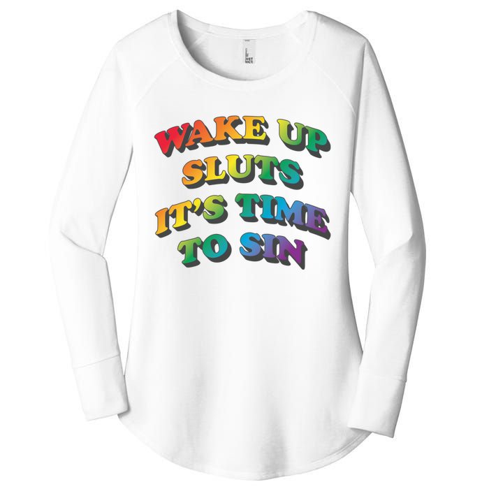 Wake Up Sluts Its Time To Sin Funny Pride Adult LGBTQ Women's Perfect Tri Tunic Long Sleeve Shirt