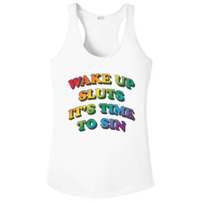 Wake Up Sluts Its Time To Sin Funny Pride Adult LGBTQ Ladies PosiCharge Competitor Racerback Tank